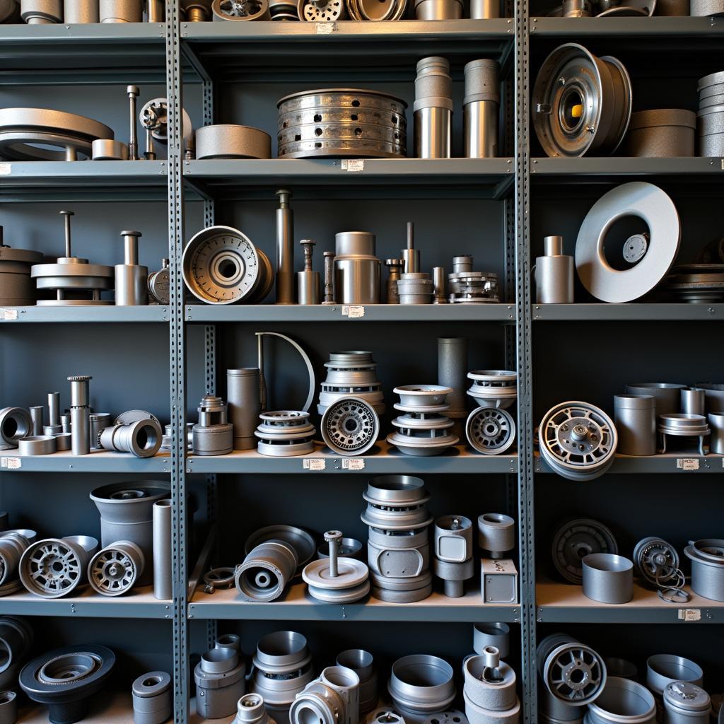 Car parts arranged on shelves