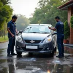 Doorstep car wash service in Lucknow: A car being washed in a driveway.