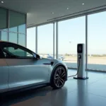 Electric car charging inside a lounge at Schiphol Airport