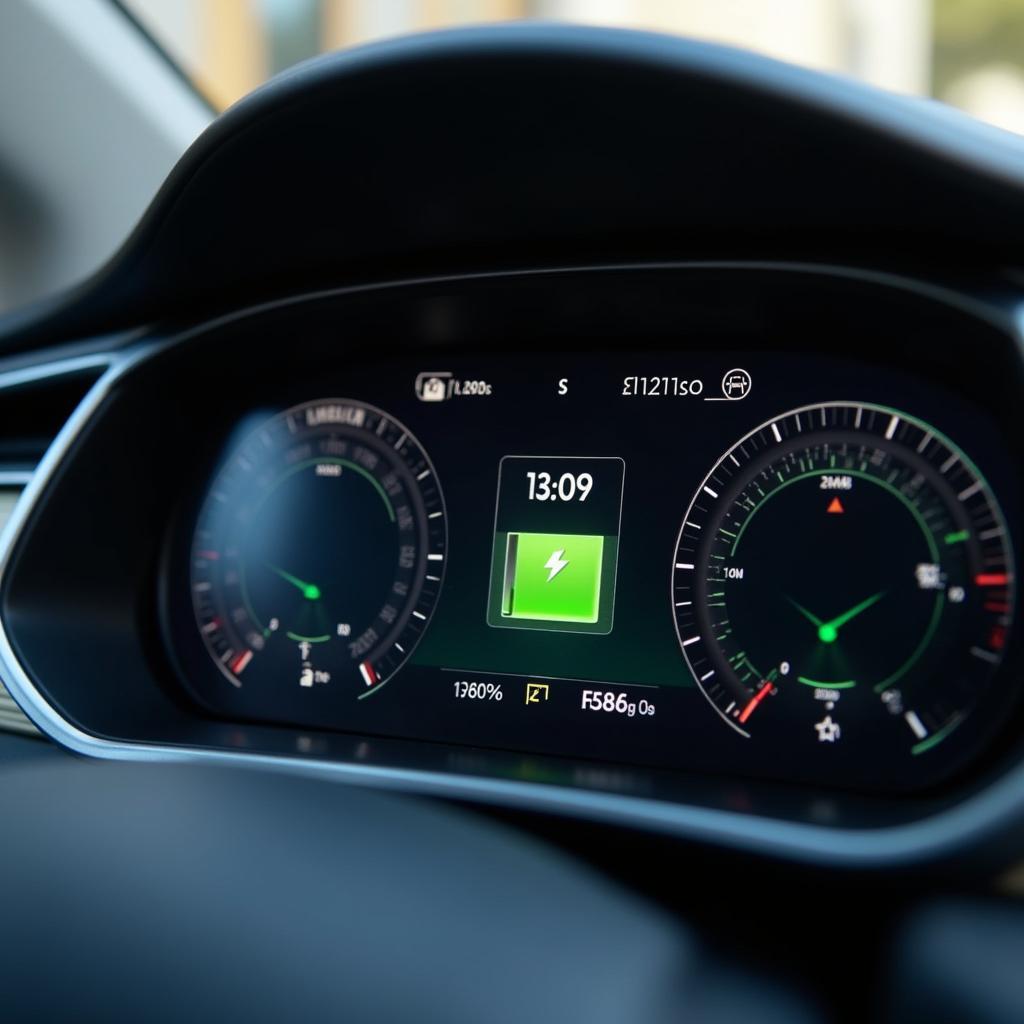 Electric Car Dashboard Displaying Battery Range