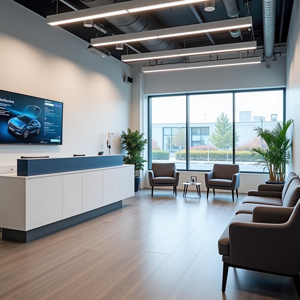 Modern and welcoming reception area at Bosch Car Service Center in Electronic City