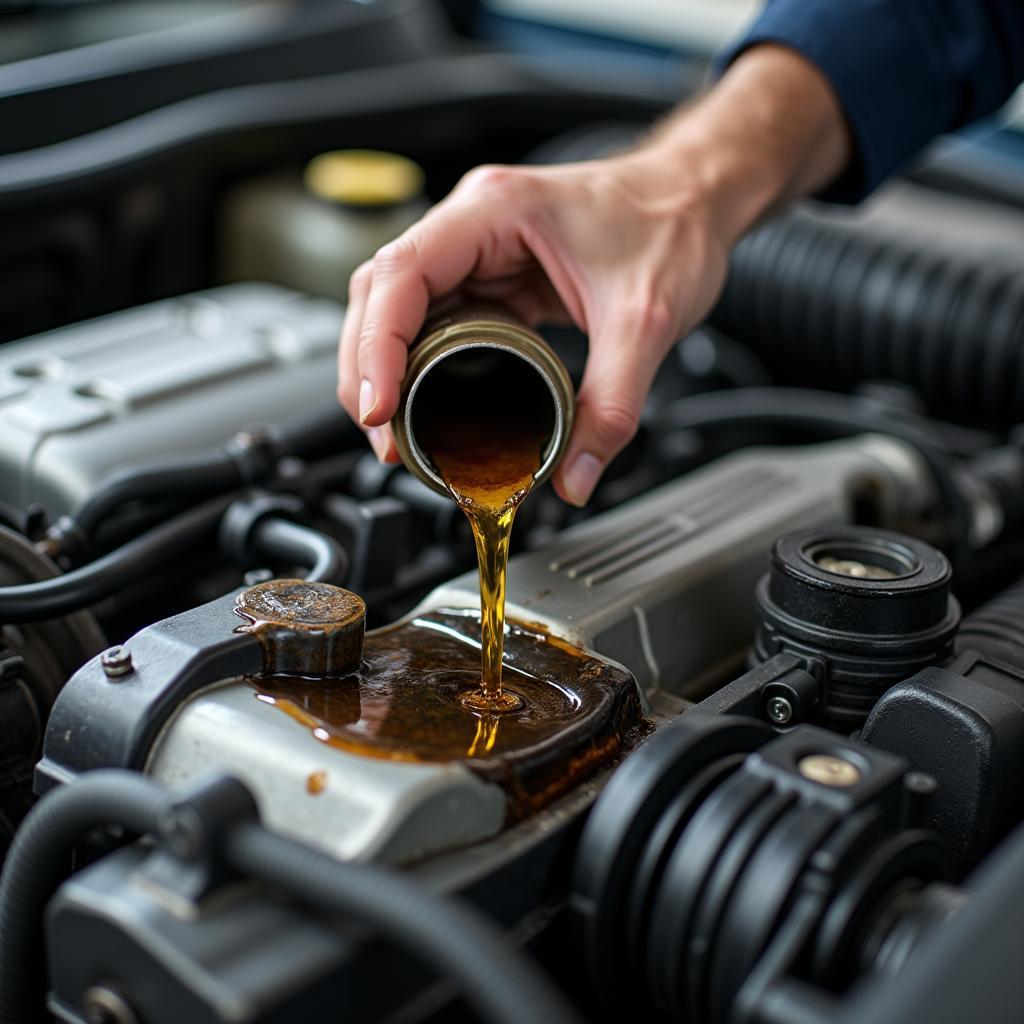 Mechanic Changing Engine Oil