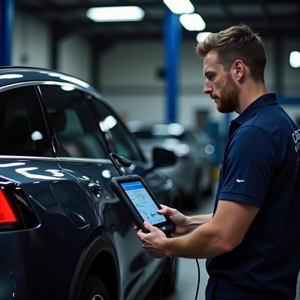 EV certified technician working on an electric vehicle