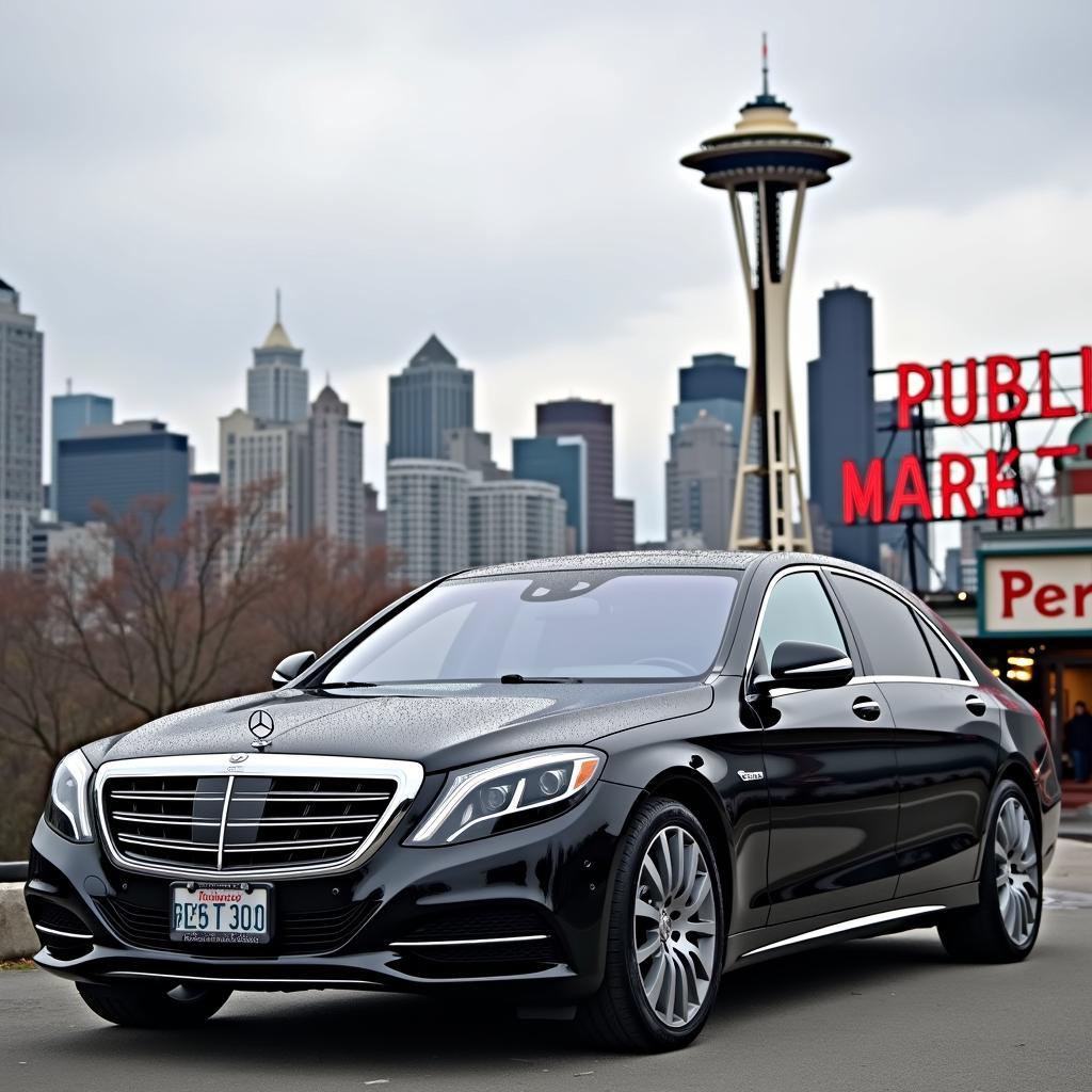 Executive car service in Seattle featuring a sleek, late-model luxury vehicle.