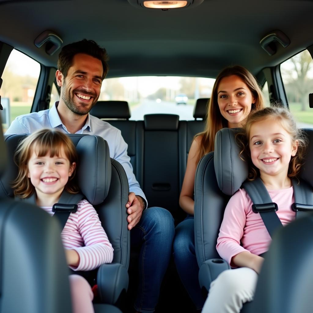 Family Enjoying a Ride in a Silver Service Taxi