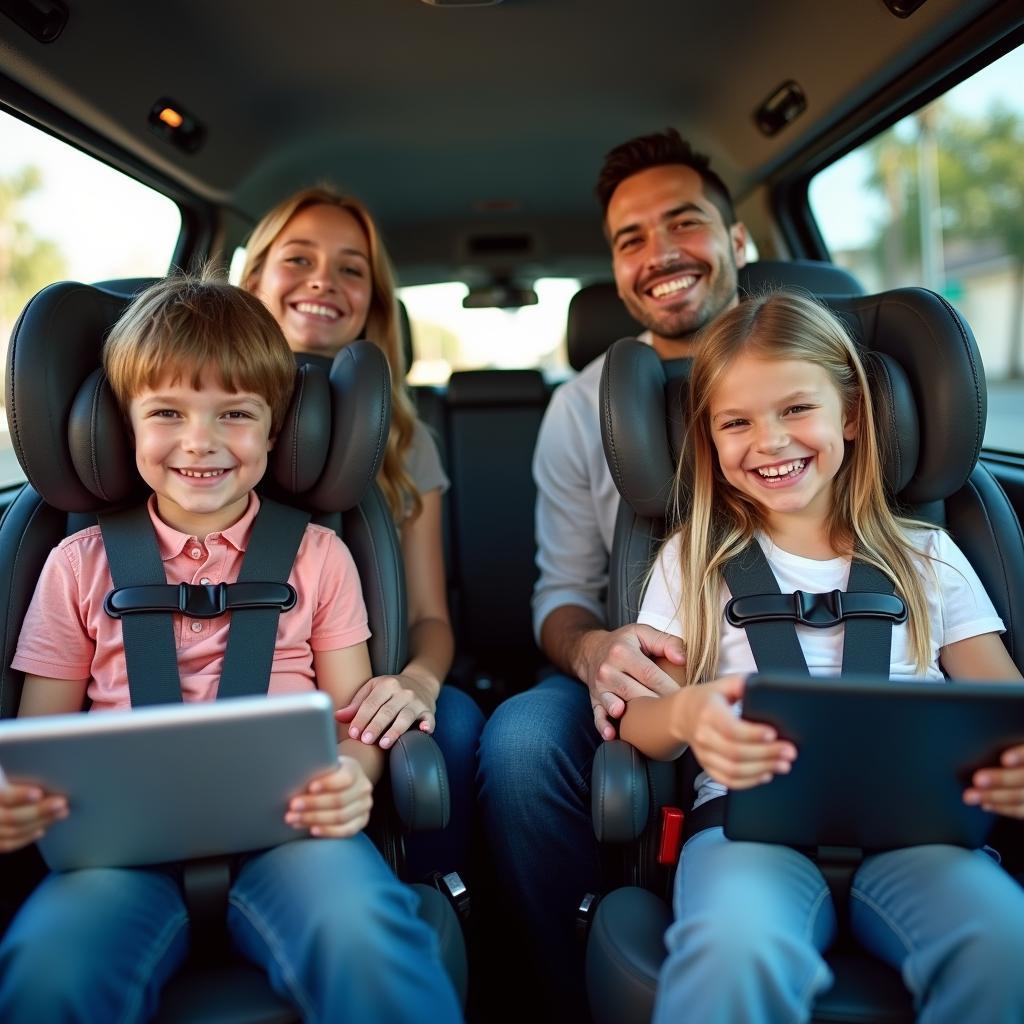 Family Traveling in LAX Shuttle with Car Seat