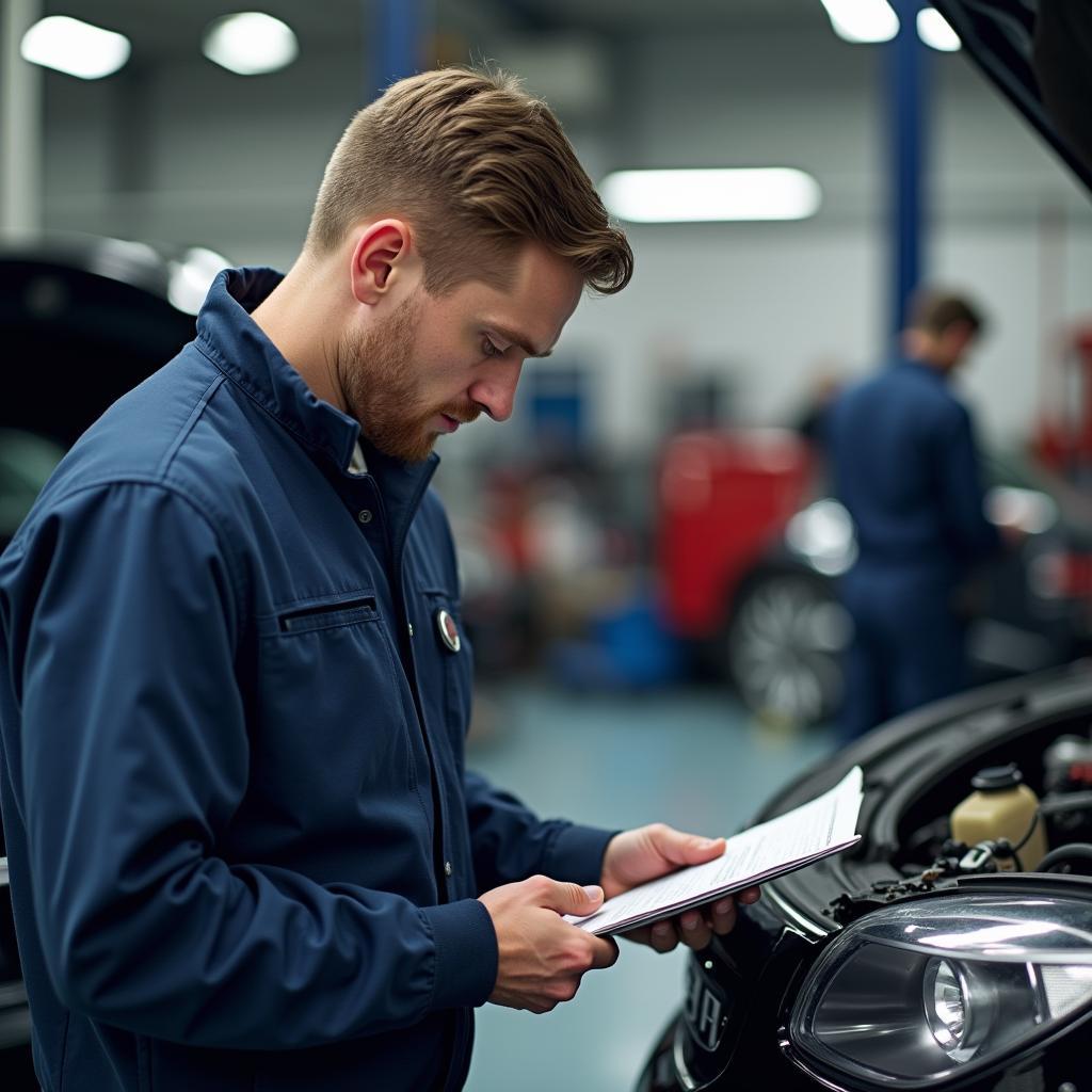 Fiat Mechanic Inspecting Car