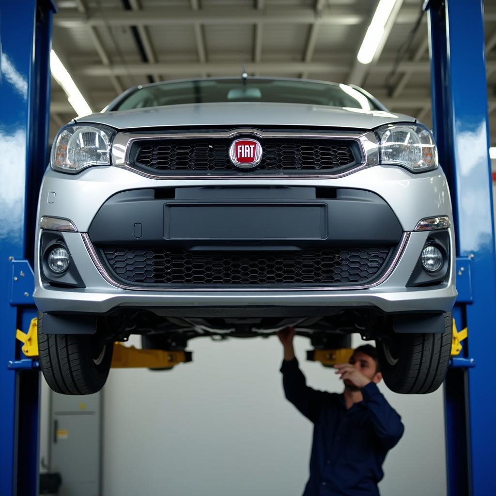 Fiat Punto undergoing service by a qualified mechanic