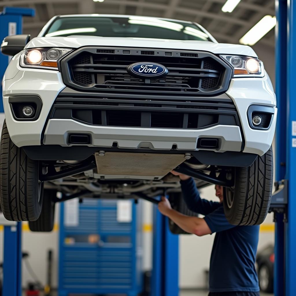 Ford Car on Lift for Inspection