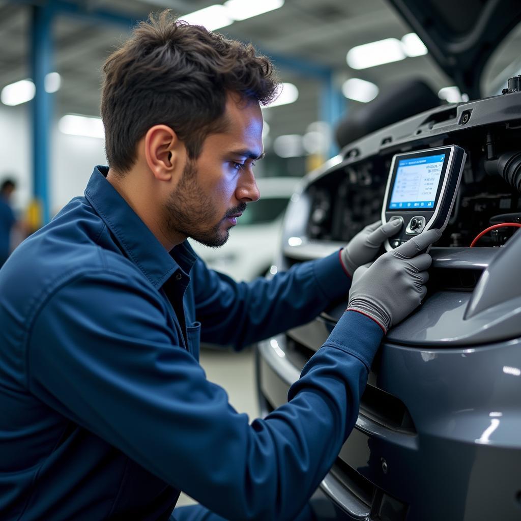 Ford Car Service in Chennai: Experienced technician inspecting a Ford vehicle.