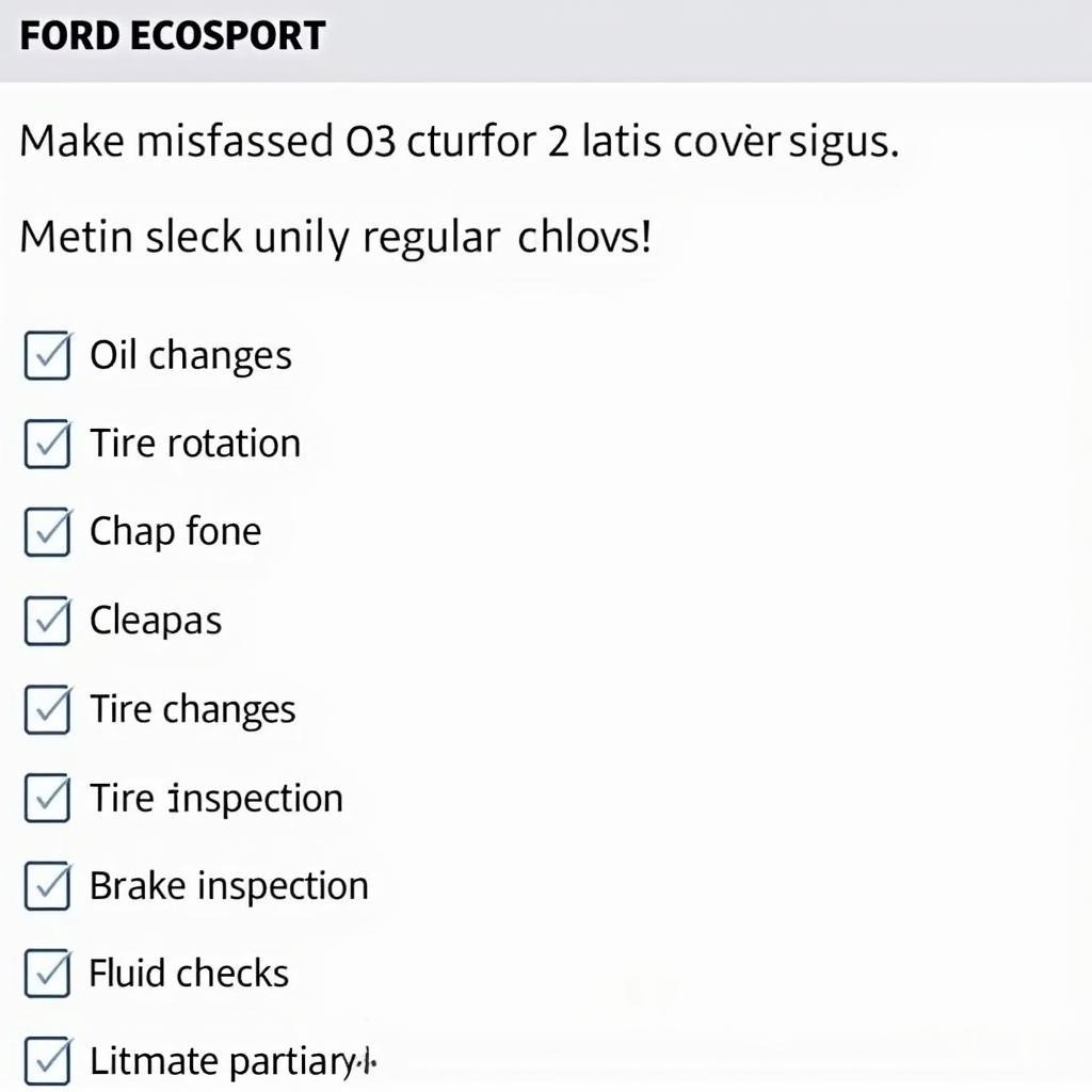 Ford EcoSport Service Checklist