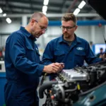 Ford certified technicians working on a Fiesta engine