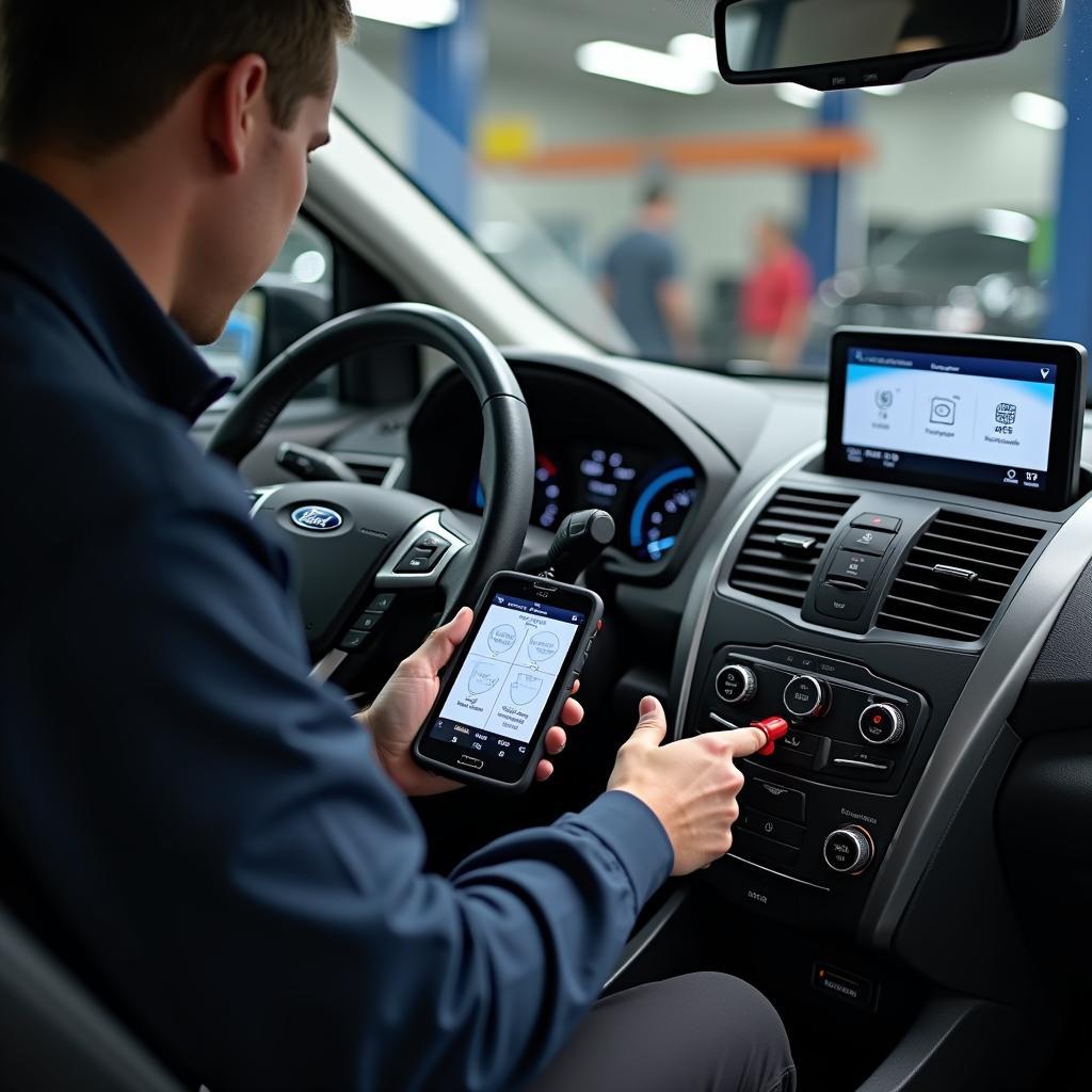 Ford technician performing diagnostics