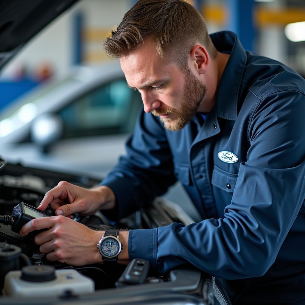 Ford Technician Inspecting Vehicle