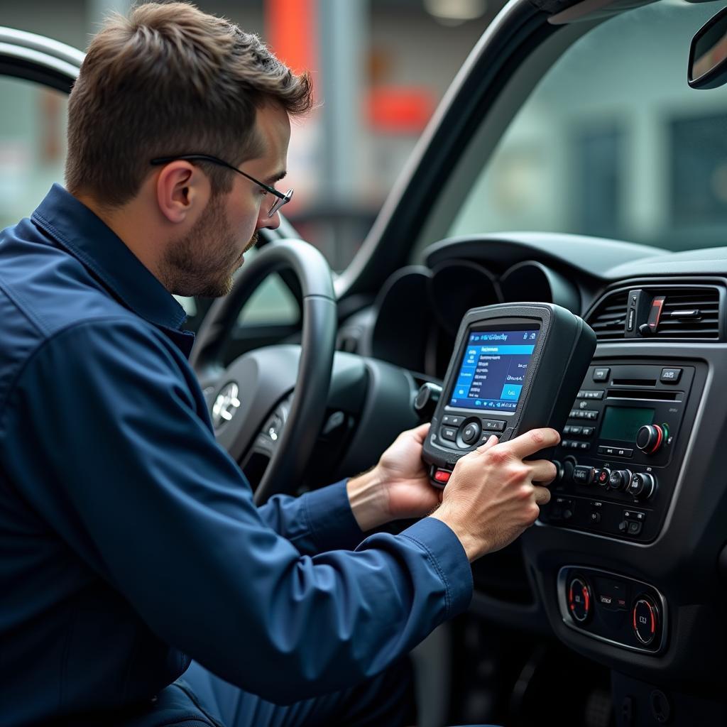 Expert Technician Diagnosing a Foreign Car