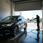 Self service car wash bay in Gold Coast with a car being washed