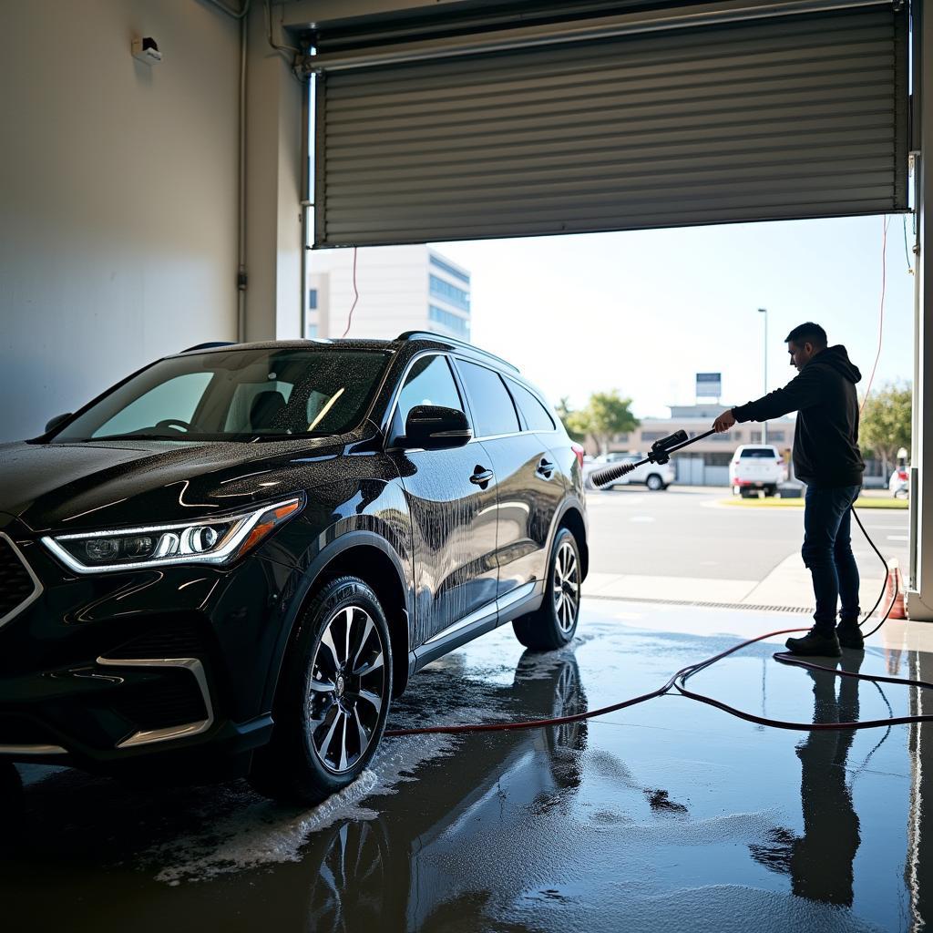 Self service car wash bay in Gold Coast with a car being washed