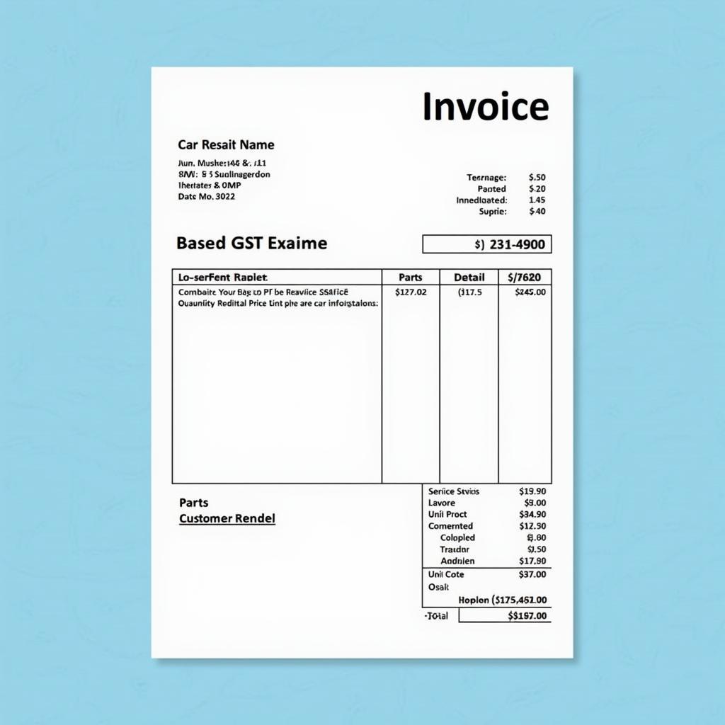 Example of a car repair invoice showing GST