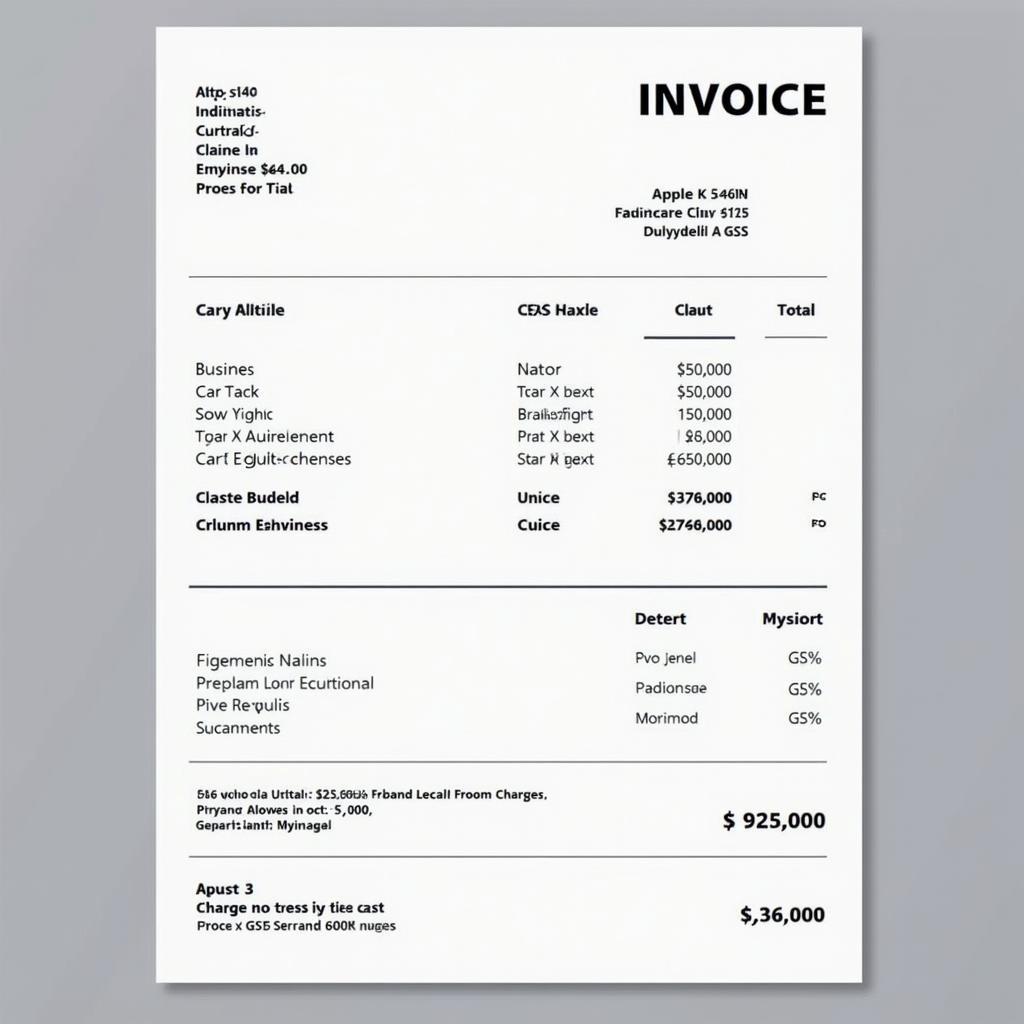 Car Service Invoice with GST Breakdown