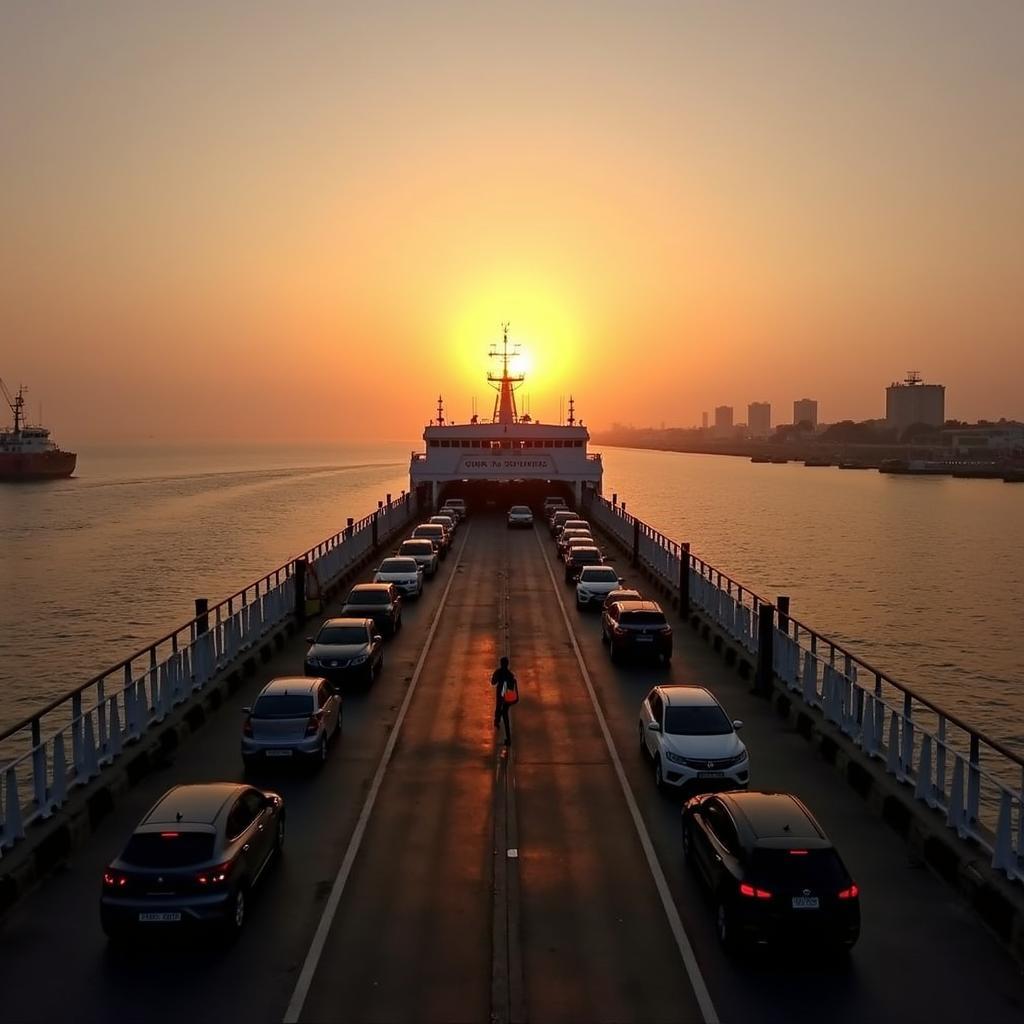 Gujarat Ro-Ro Ferry approaching the port with cars on board