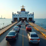 Cars being loaded onto the Gujarat Ro-Ro Ferry