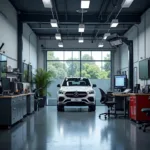 Modern and well-equipped car service center interior in Gurgaon