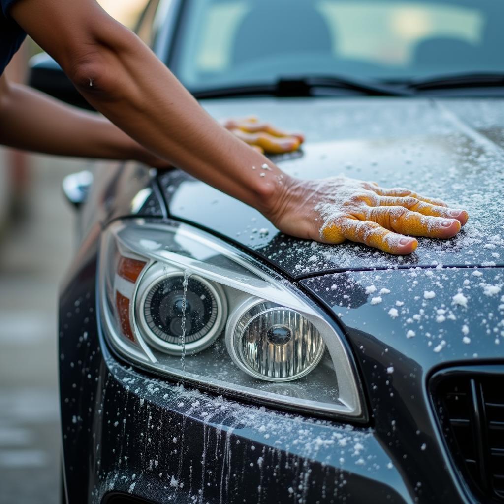 Hand car wash in progress in Kolkata