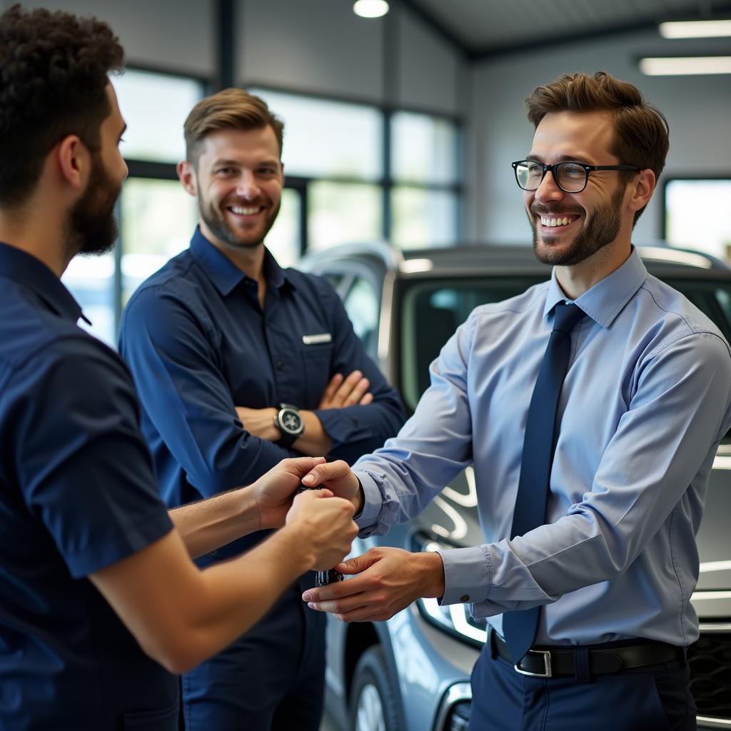 Satisfied customer receiving their car after service in Chennai