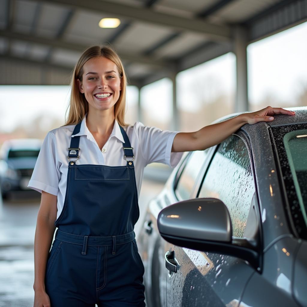 Satisfied customer washing their car