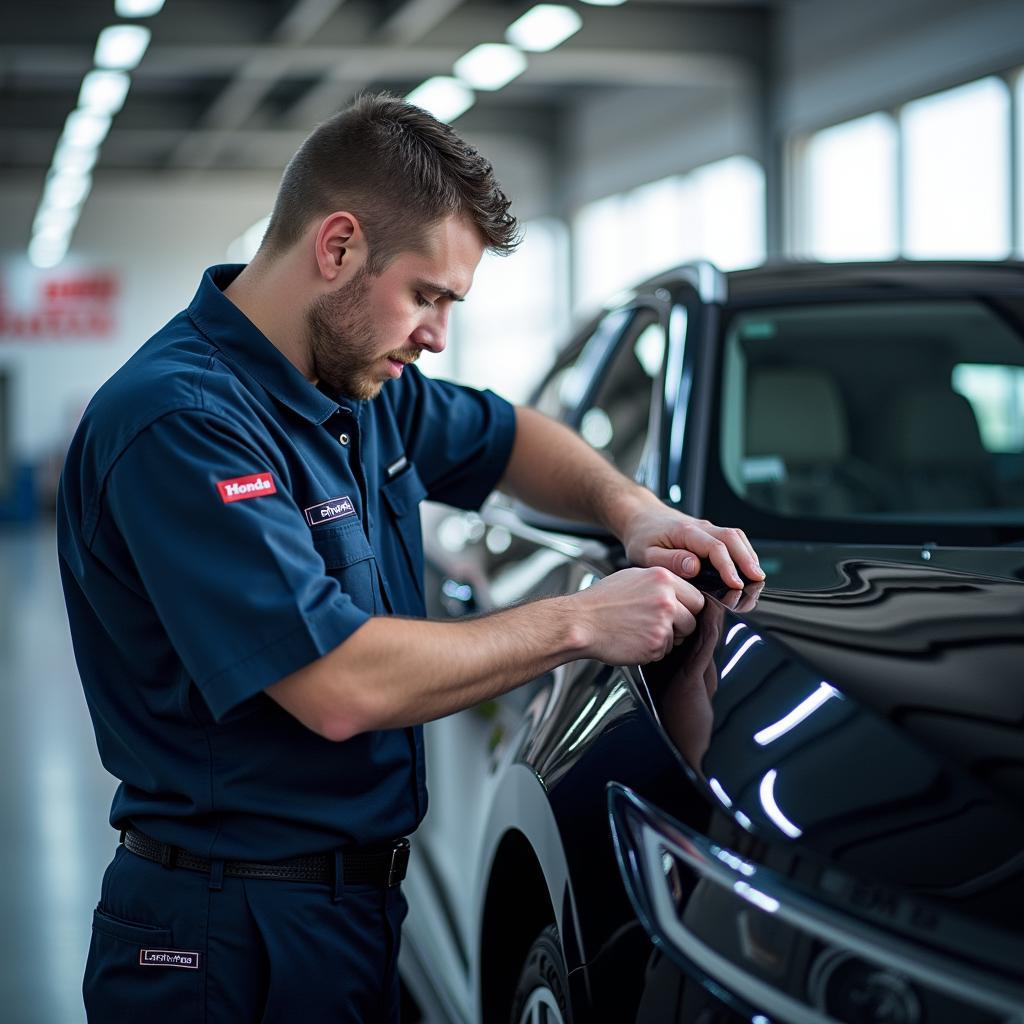 Honda Technician Performing Vehicle Inspection