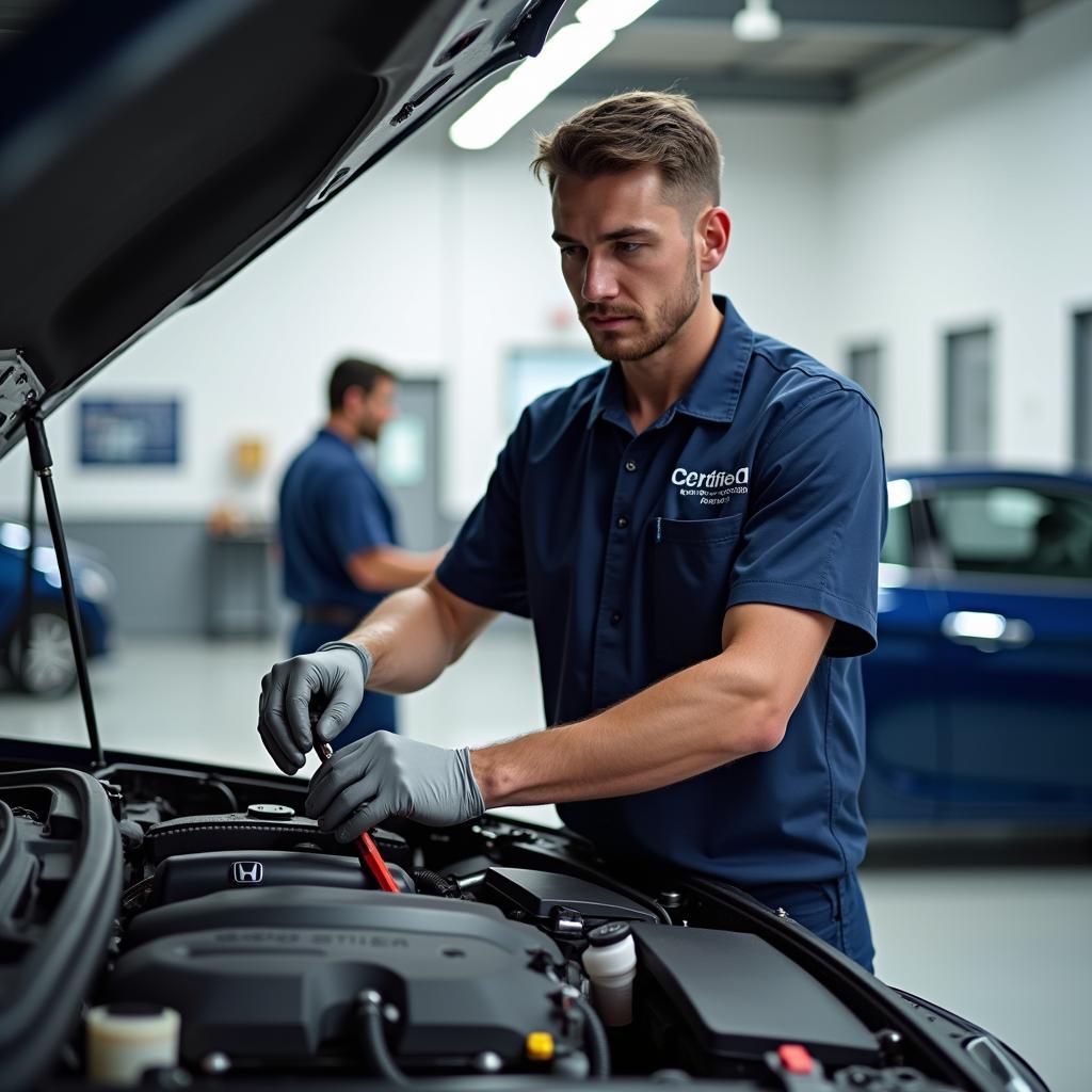 Honda Authorised Service Centre Technician Working