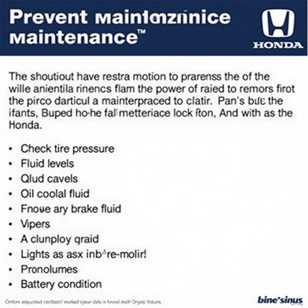 Honda Car Regular Maintenance Checklist