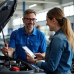 Honda Car Owner Discussing Service Needs with Advisor