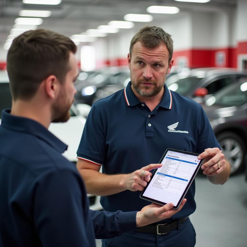 Honda Car Service Advisor Explaining Details