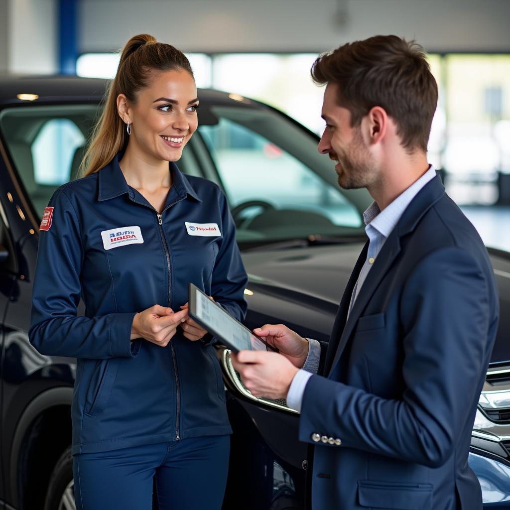 Honda Service Advisor Discussing Vehicle Maintenance with Customer