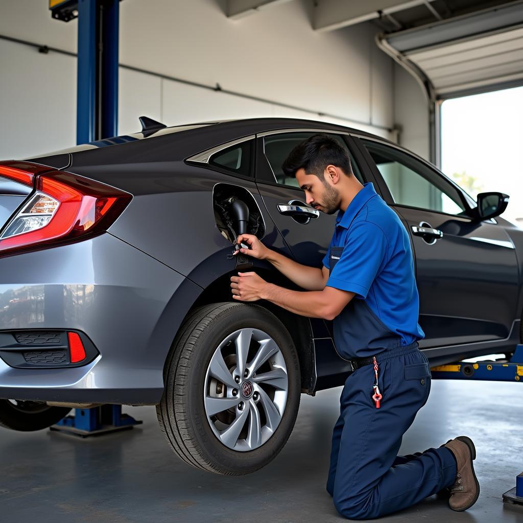 Routine Maintenance Being Performed at Honda Car Service Center Gachibowli