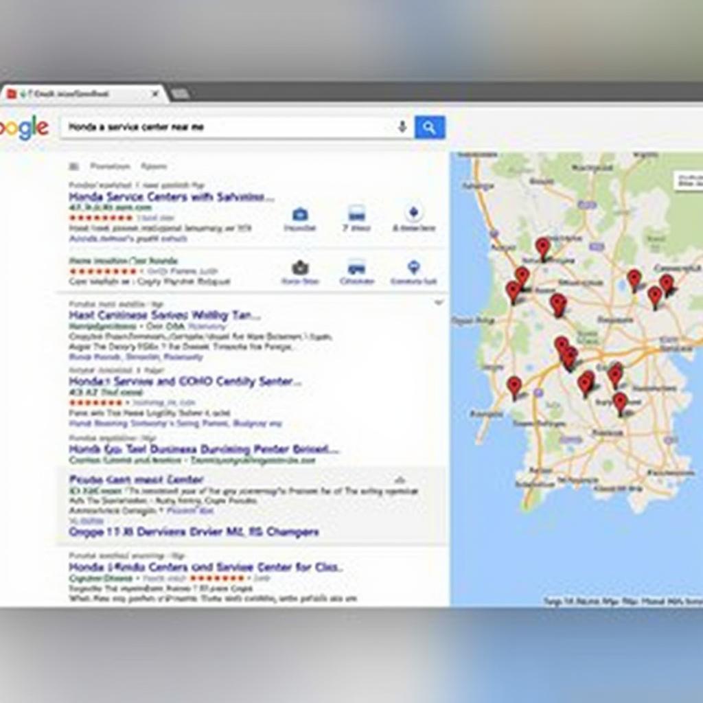 Google Search Results Page for Honda Car Service Center