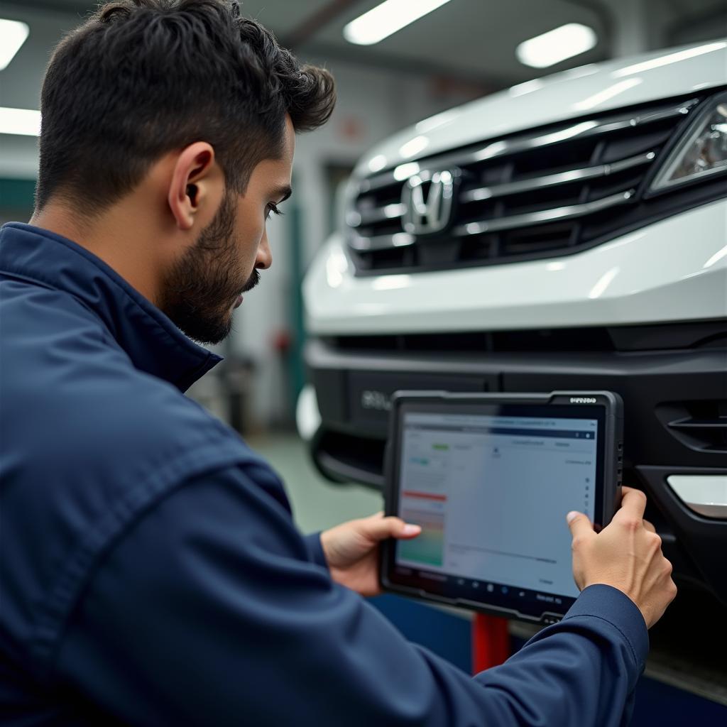 Honda Technician Diagnosing Car