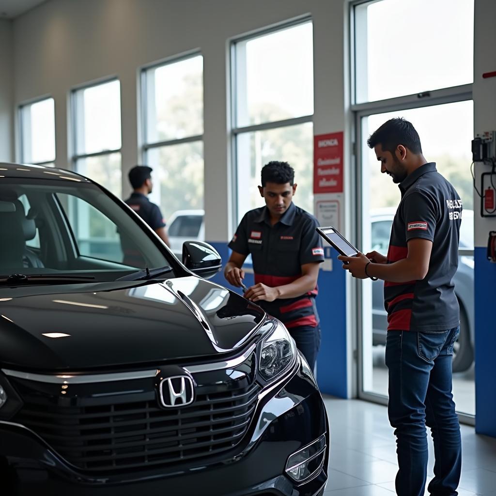 Honda Certified Technicians Working on a Car in Rajajinagar