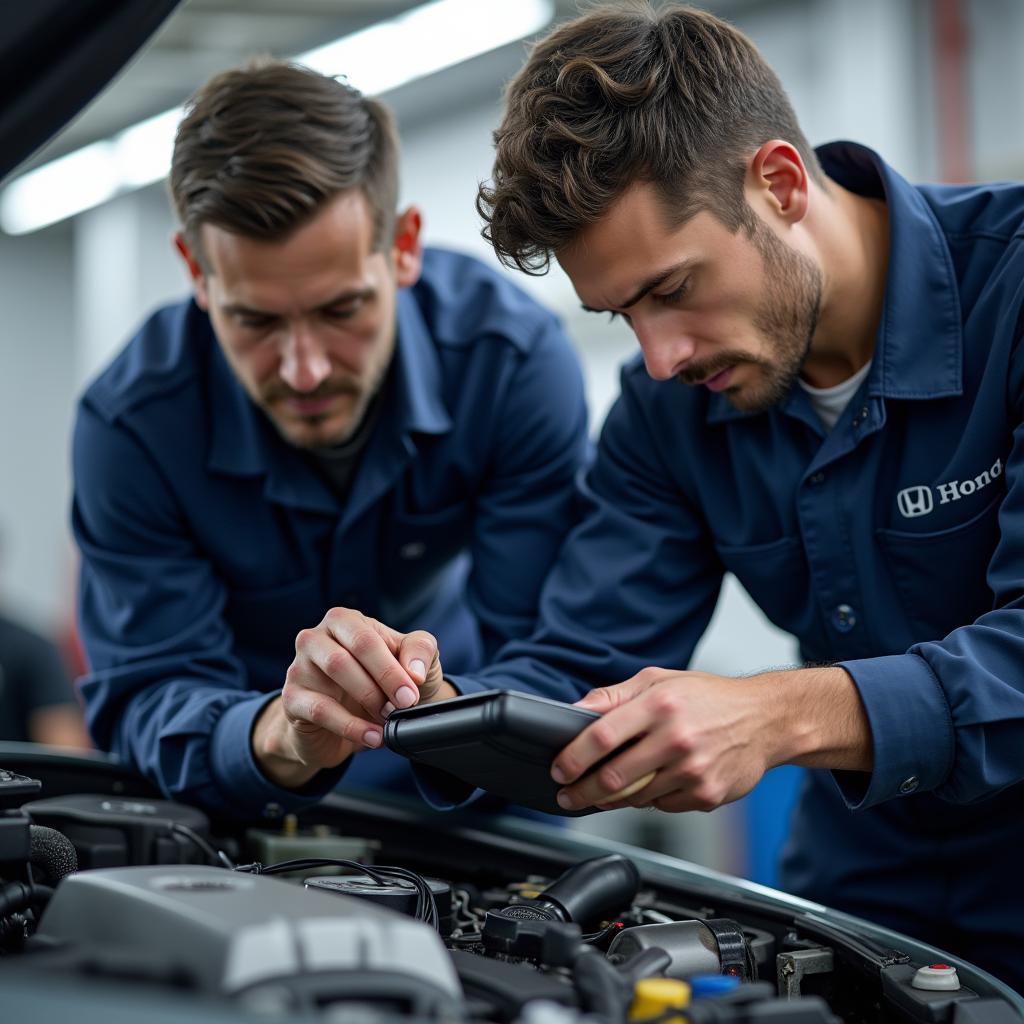 Skilled Honda Car Service Technicians at Work