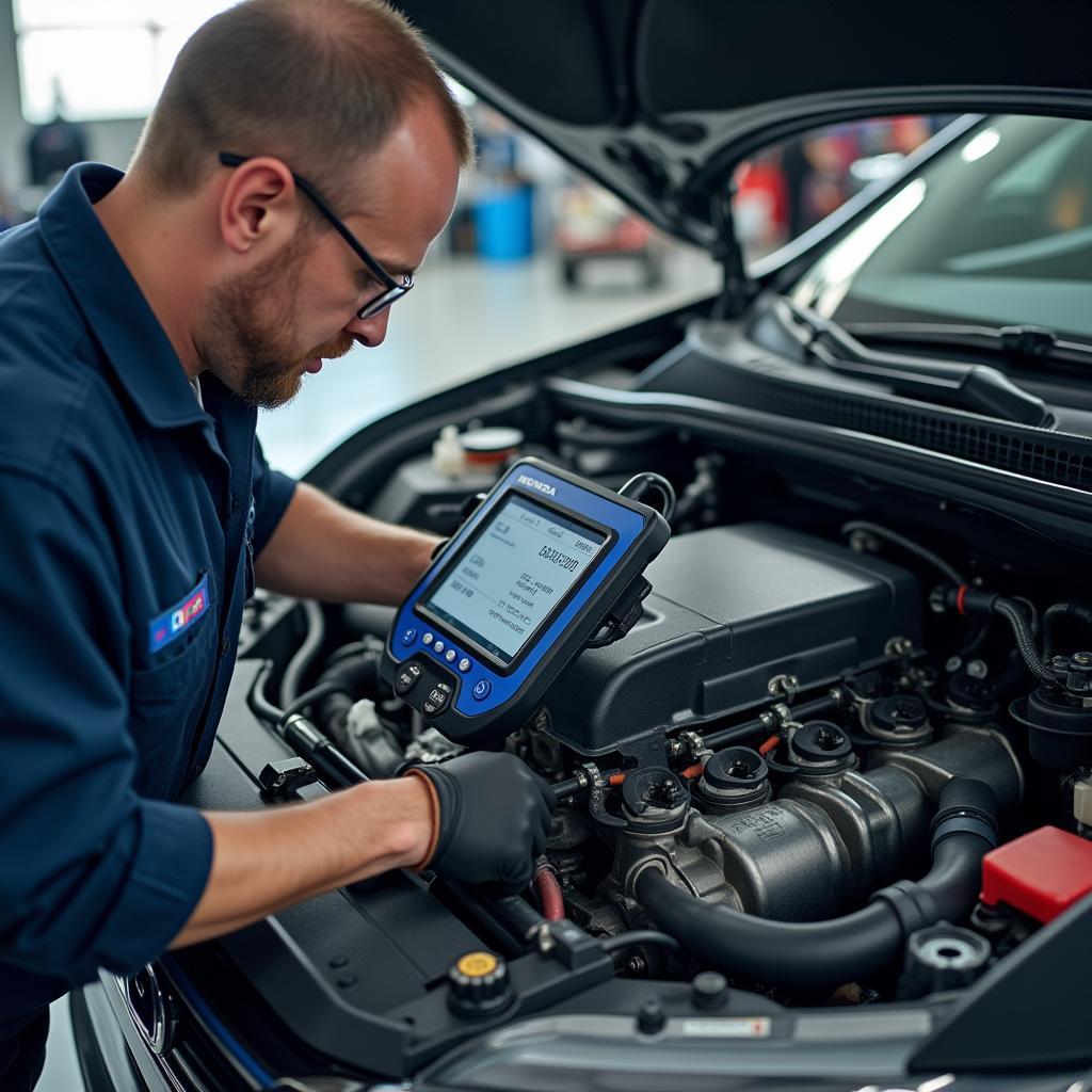 Honda Car Service Technicians Working