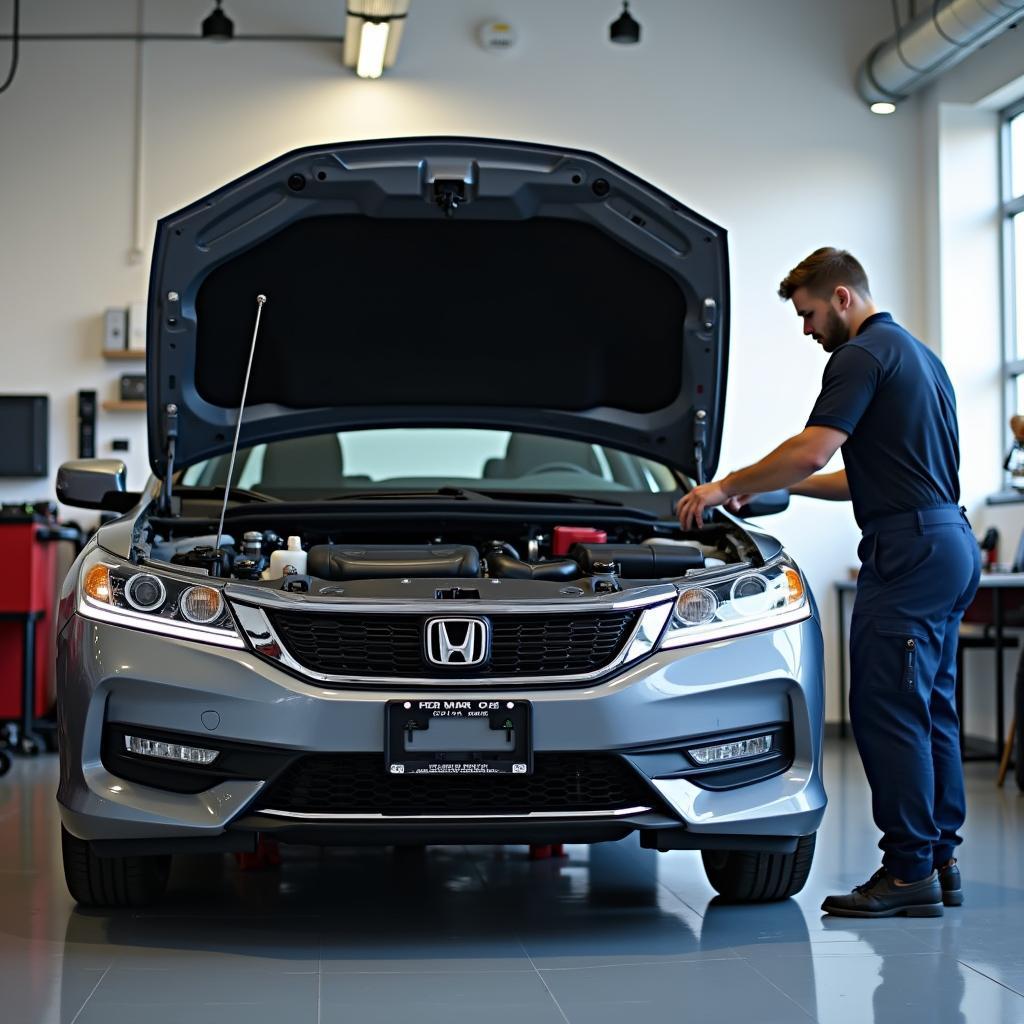 Honda Car Being Serviced at an Authorized Centre