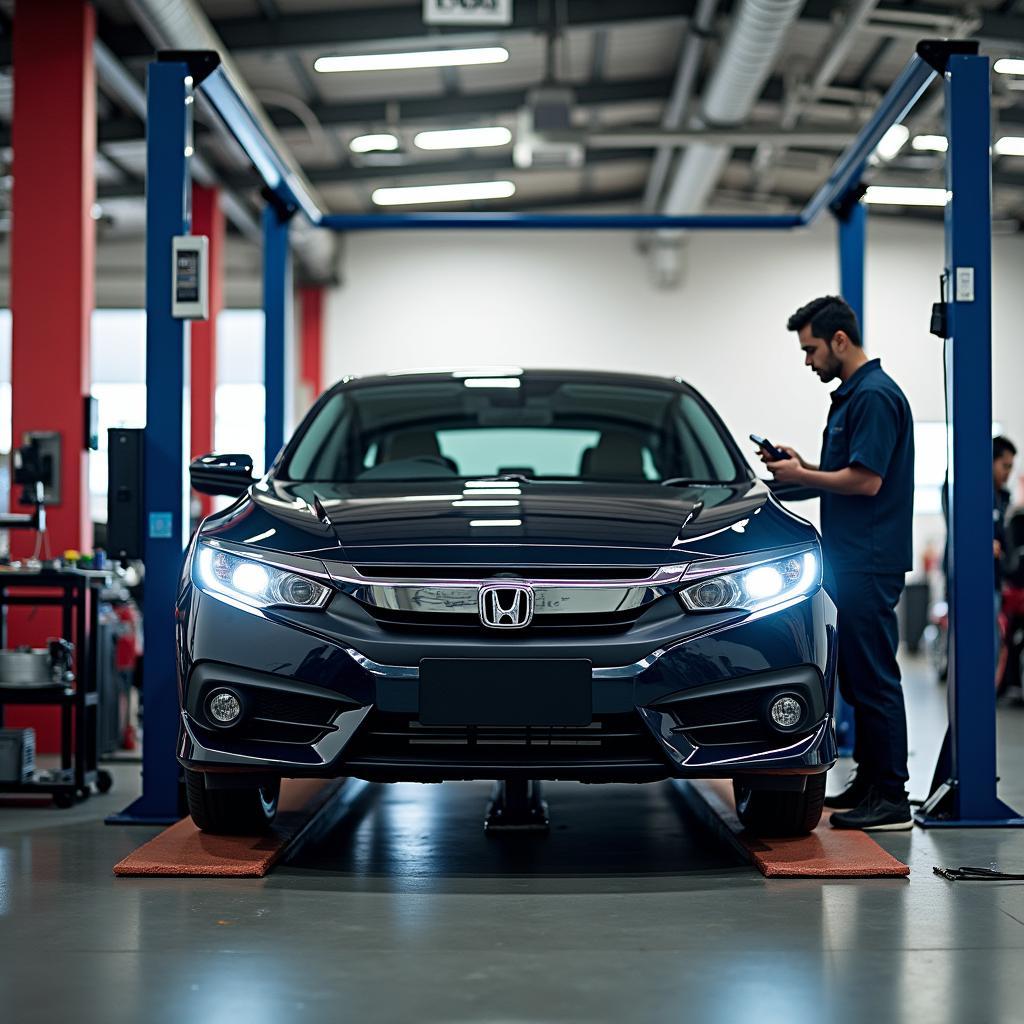 Honda Car Undergoing Service at a Center in Anantapur