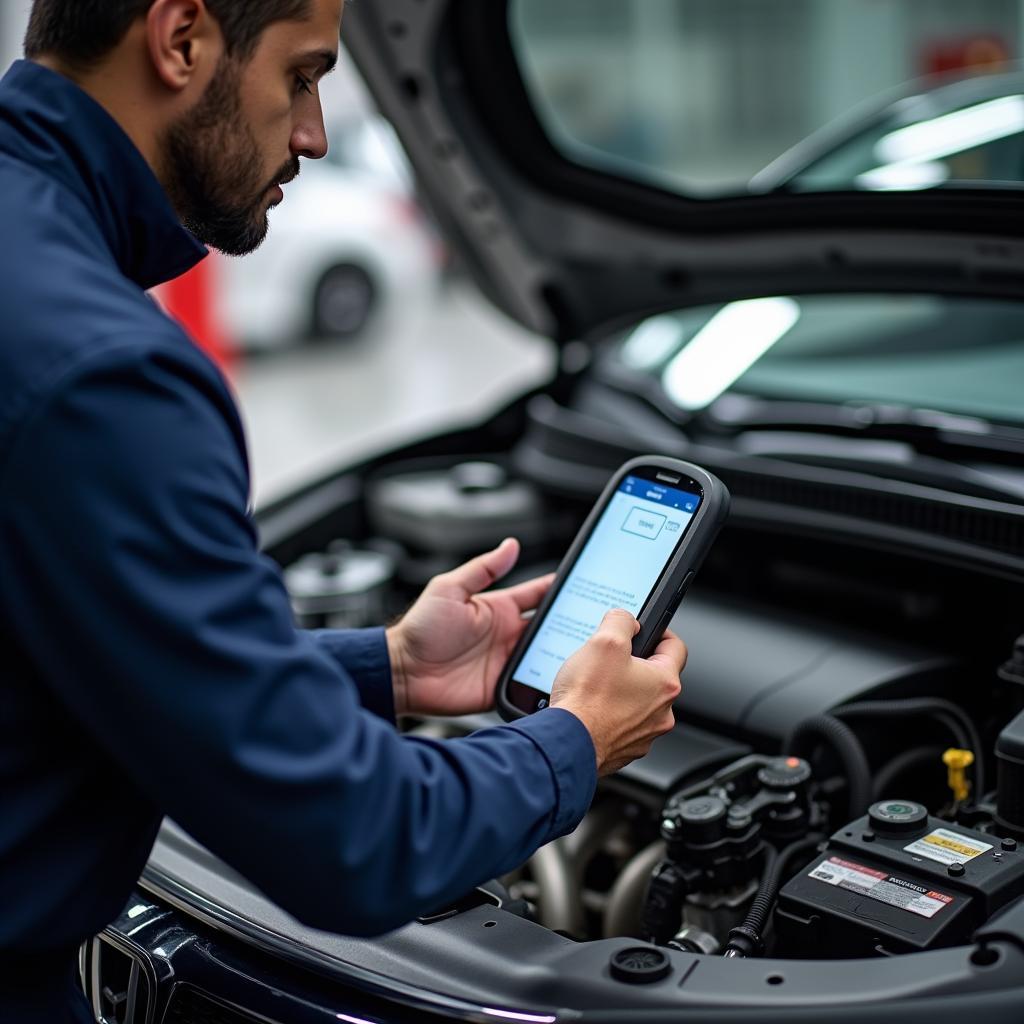 Honda Certified Technician Diagnosing a Car Using a Computer