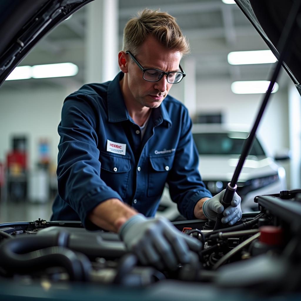 Honda certified technician working on a car engine in McKinney