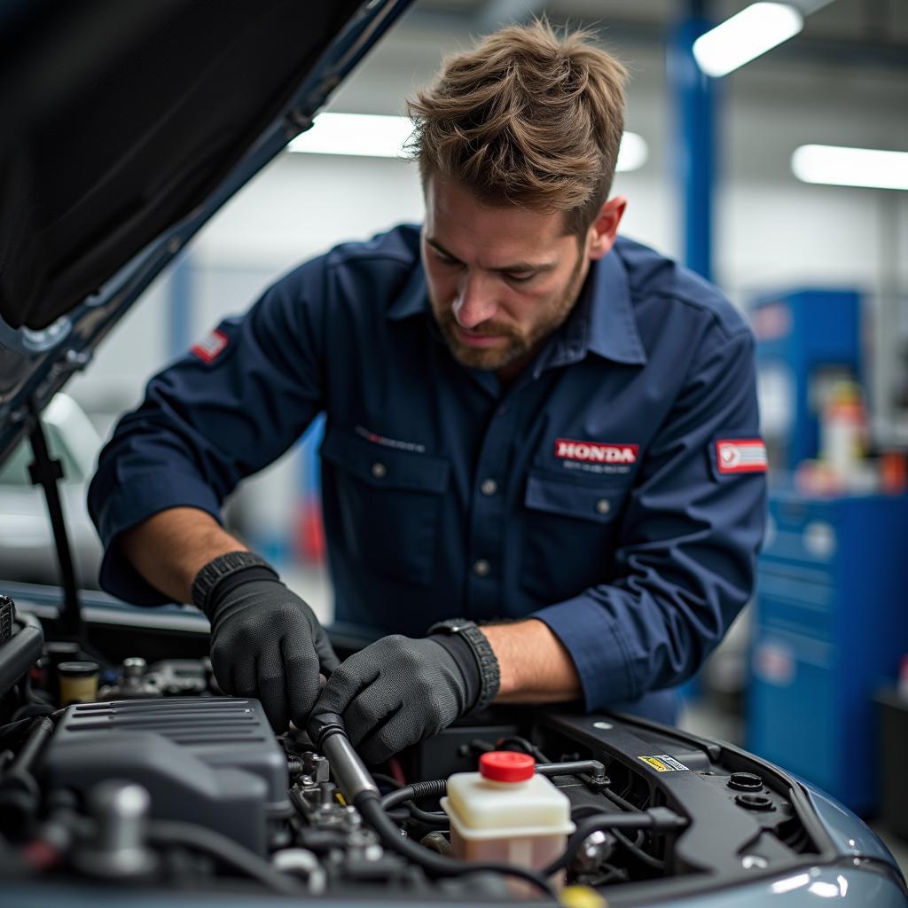 Honda Certified Technician Working on a Car Engine