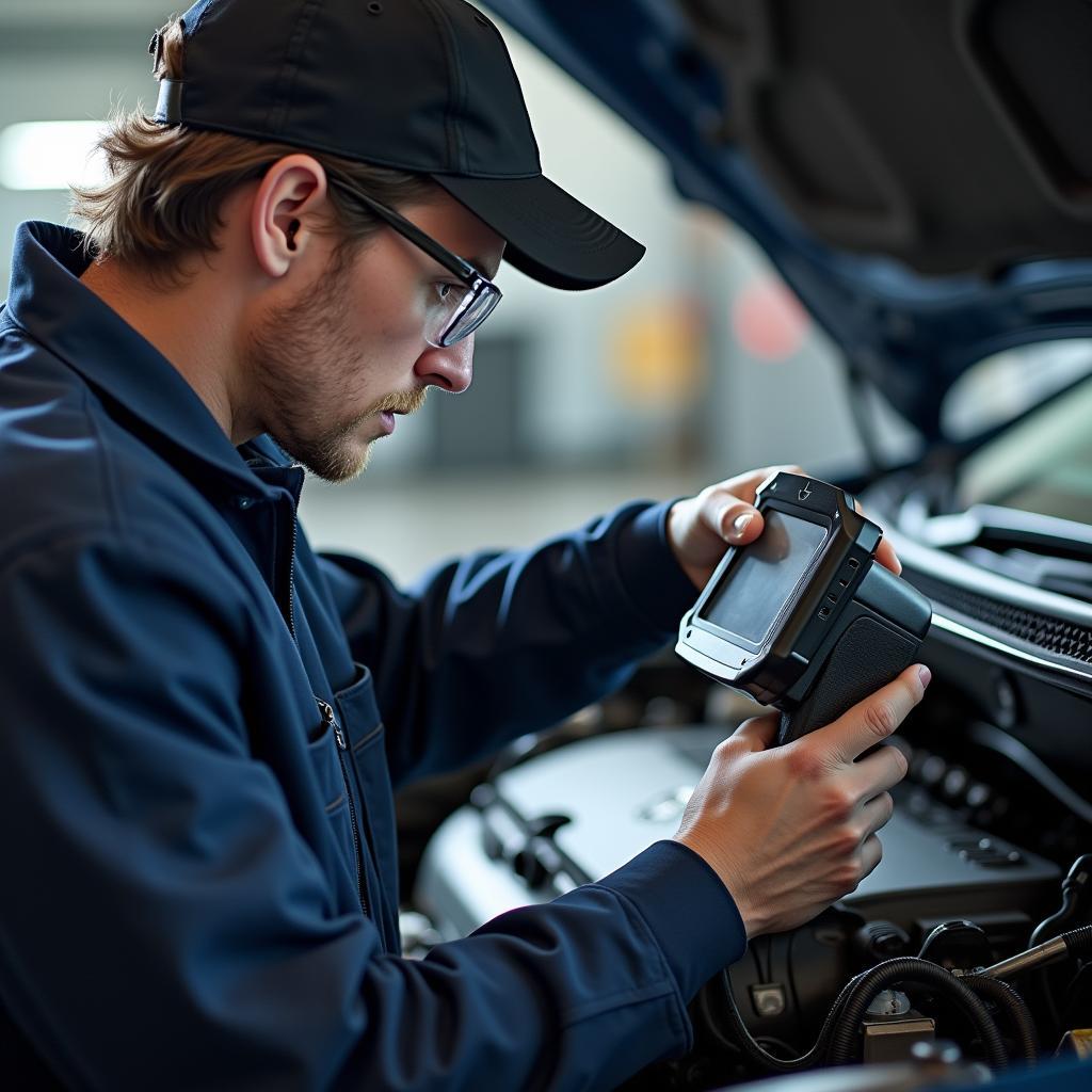 Honda Certified Technician Performing Engine Diagnostics