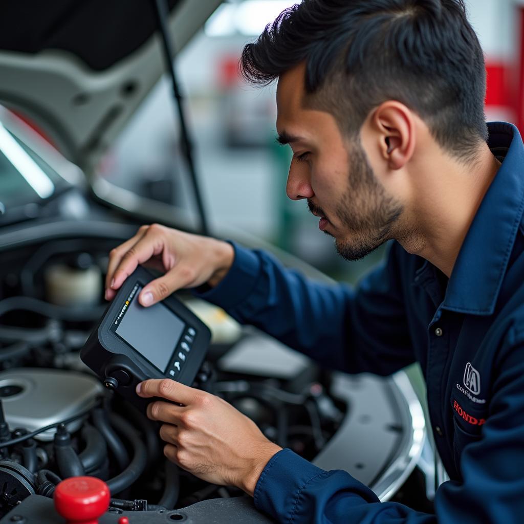 Honda Certified Technician Performing Engine Diagnostics in Navi Mumbai