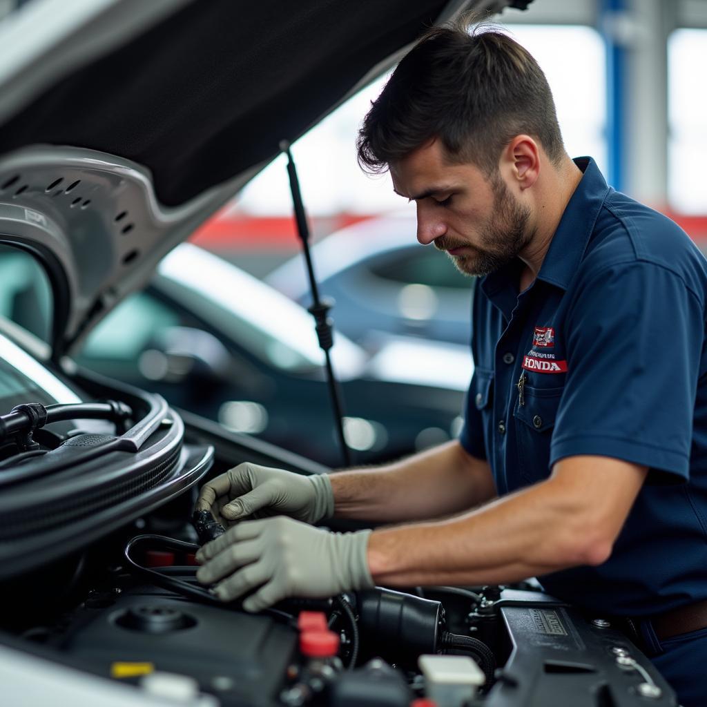 Honda Certified Technician Working on an Engine