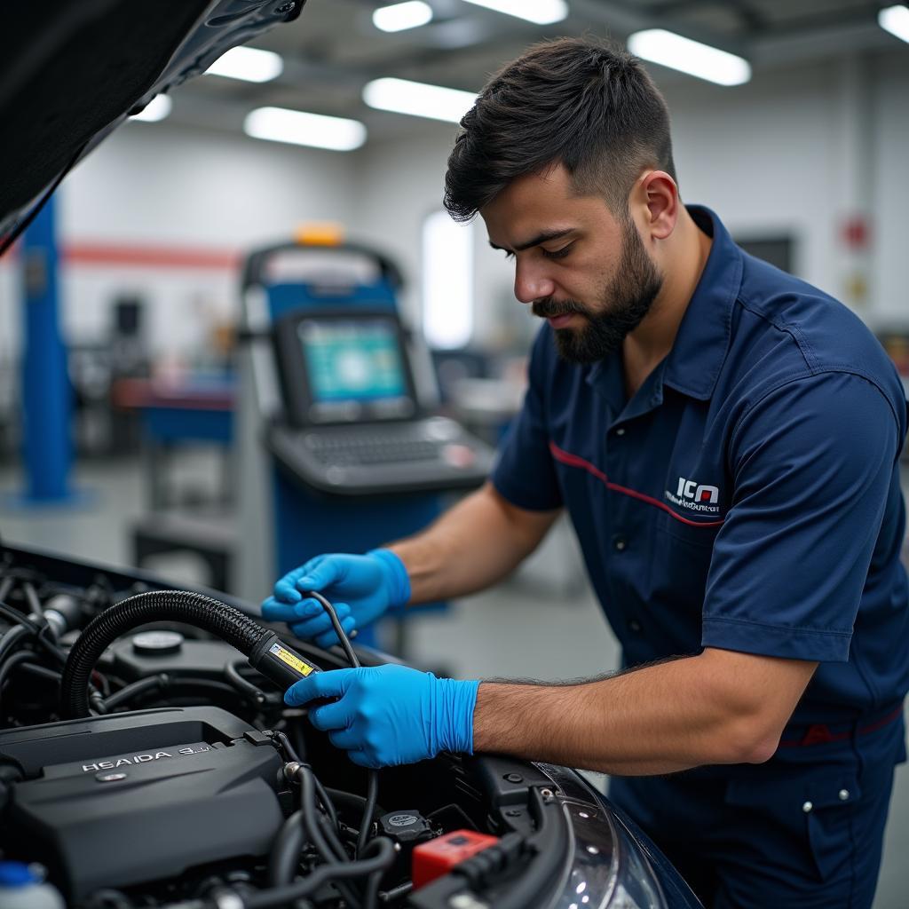 Honda Certified Technician Working on Engine in Delhi